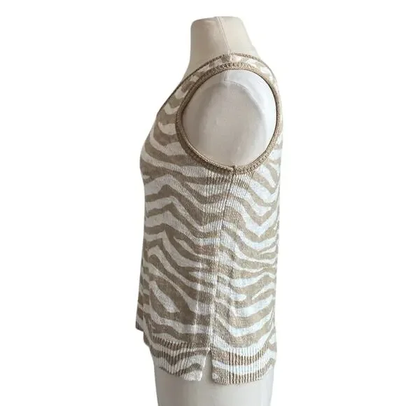 LOU & GREY Zebra Print Tank Womens Sz Small Tan Cream Coastal - Picture 4 of 6